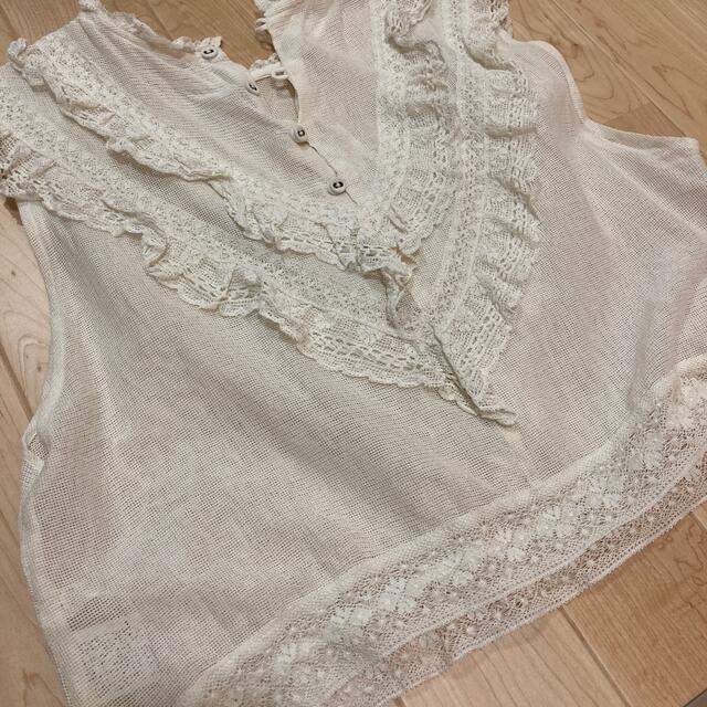 dot and stripes コットンメッシュ レースノースリーブブラウス