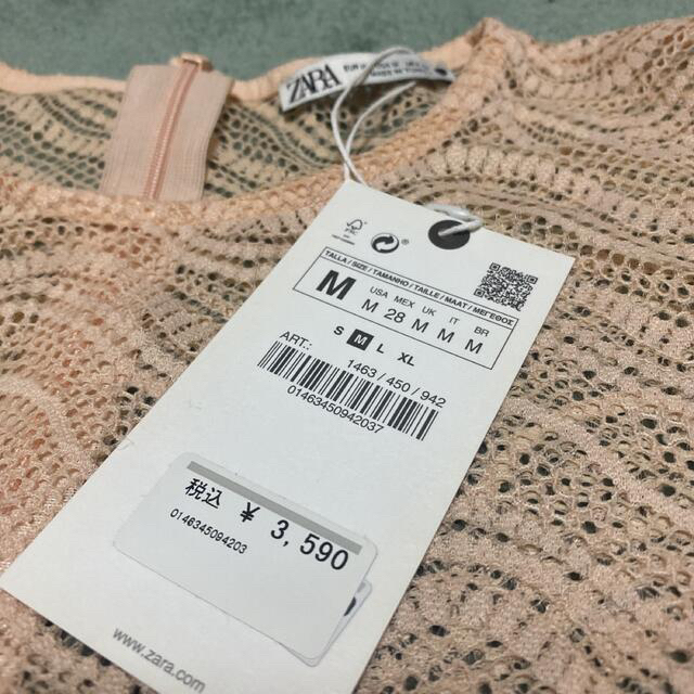 ZARA(ザラ)の新品　ZARA クロップド丈　レース編みトップス　シースルー レディースのトップス(シャツ/ブラウス(長袖/七分))の商品写真