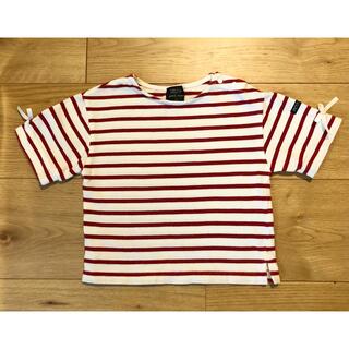 プティマイン(petit main)の【プティマイン】Tシャツ　半袖　赤ボーダー　リボン  【80cm】(Ｔシャツ)
