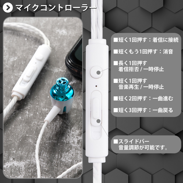 イヤホン ホワイト　パープル　カナル  有線 イヤフォン　マイク付き スマホ/家電/カメラのオーディオ機器(ヘッドフォン/イヤフォン)の商品写真