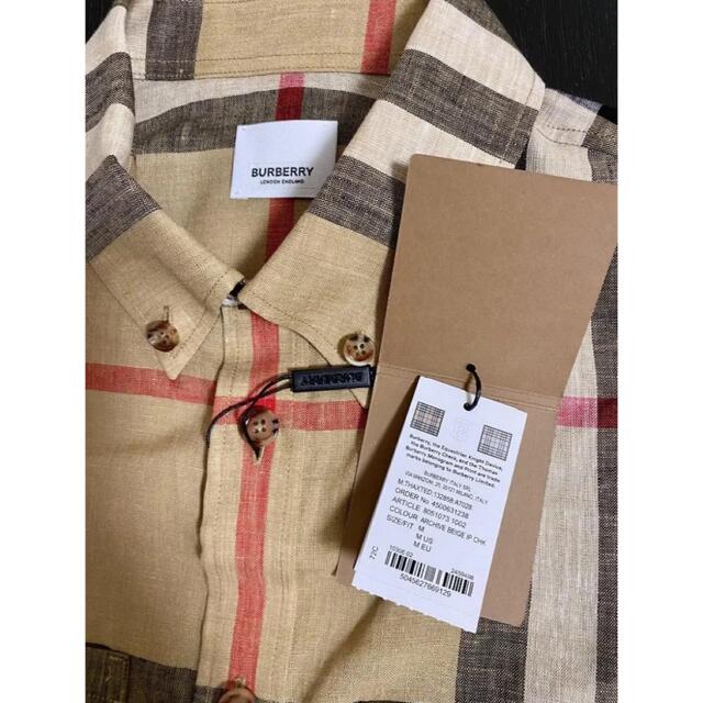 22SS【新品】BURBERRY バーバリー チェック リネン 半袖シャツ M 最終