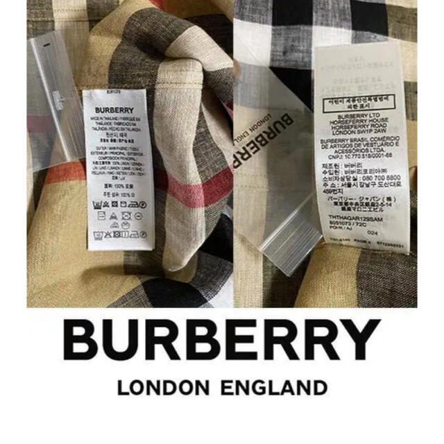 22SS【新品】BURBERRY バーバリー チェック リネン 半袖シャツ M 最終