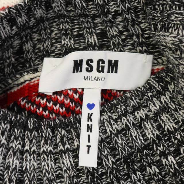 MSGM ニット セーター 長袖 モックネック 総柄 XS 黒 赤 白