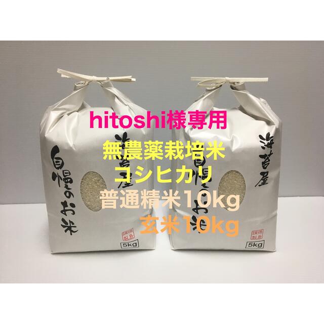 大人気新作 hitoshi様専用 令和3年産 無農薬コシヒカリ普通精米10kg、玄米10kg 米/穀物