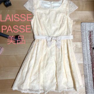 レッセパッセ(LAISSE PASSE)のレッセパッセ LAISSE PASSE 花柄 レース ワンピース イエロー(ひざ丈ワンピース)