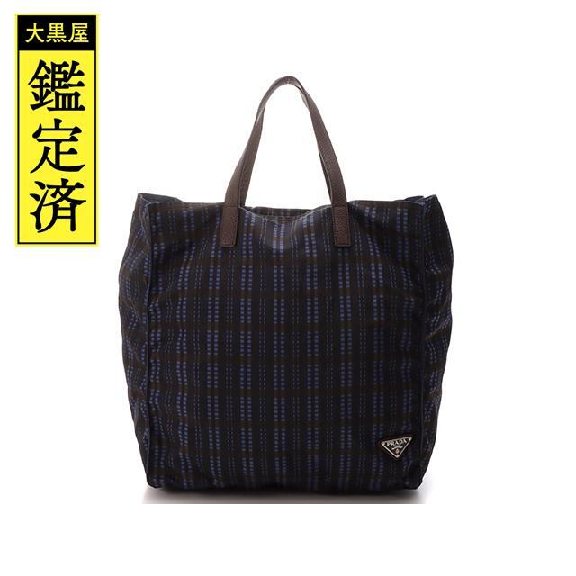 PRADA トートバッグ ネイビー/ブラウン ナイロン/レザー 【433】
