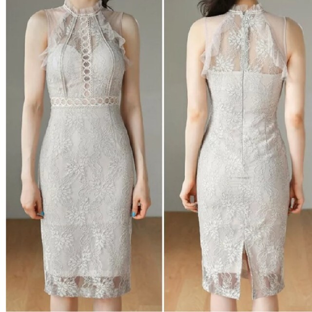 新品ハイネックシースルーレースワンピースキャバドレス レディースのフォーマル/ドレス(ナイトドレス)の商品写真