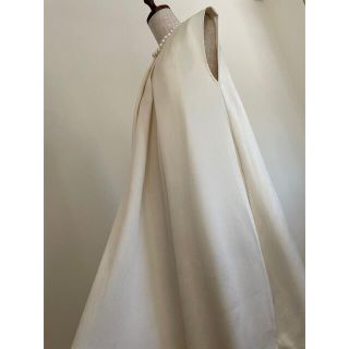 ジルサンダー(Jil Sander)のcccさまご専用【ジルサンダー】アイボリーサテンドレープフレアドレス　イタリア製(ひざ丈ワンピース)