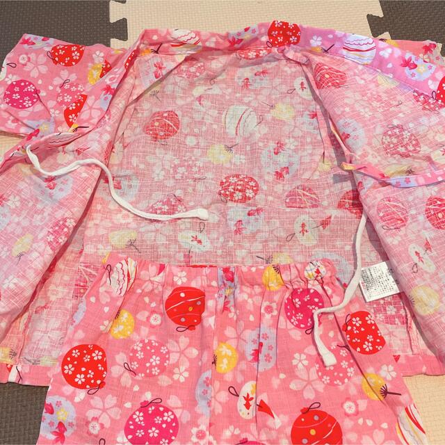 【未使用に近い】甚平　95  女の子　ピンク　おまつり キッズ/ベビー/マタニティのキッズ服女の子用(90cm~)(甚平/浴衣)の商品写真