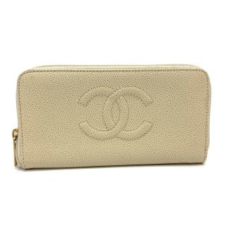 シャネル(CHANEL)のシャネル CHANEL ラウンドファスナー A13228 CC ココマーク ロングウォレット 長財布 キャビアスキン ベージュ系(財布)