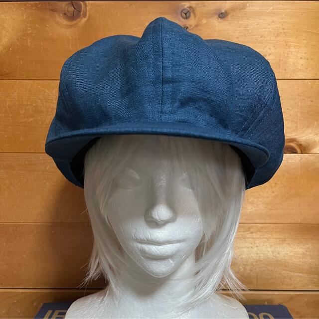 ハンドメイド　ビッグキャスケット　くすみブルー　リネン　サイズオーダー メンズの帽子(キャスケット)の商品写真