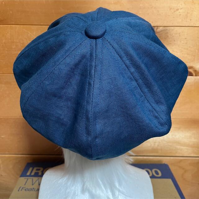ハンドメイド　ビッグキャスケット　くすみブルー　リネン　サイズオーダー メンズの帽子(キャスケット)の商品写真