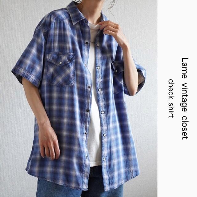 90s  半袖 オンブレチェックシャツ シャドーチェックシャツ XL