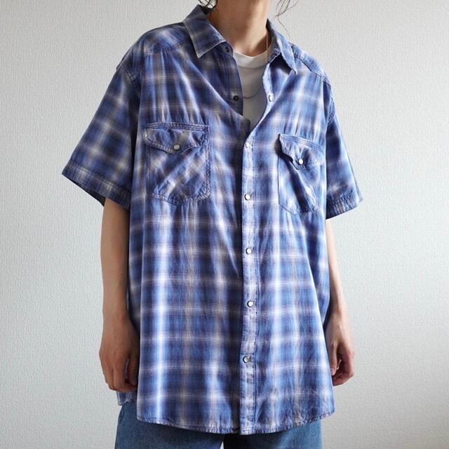 202_tee▶︎シャツ･･･90s  半袖 オンブレチェックシャツ シャドーチェックシャツ XL