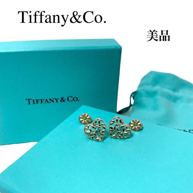 【美品】ティファニー/TIFFANY&Co. オリーブリーフ ハート ピアス両耳オリーブ