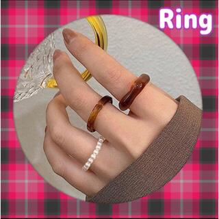 【ブラウン系】オルチャン シンプル 大理石 パール リング 指輪 かわいい(リング(指輪))