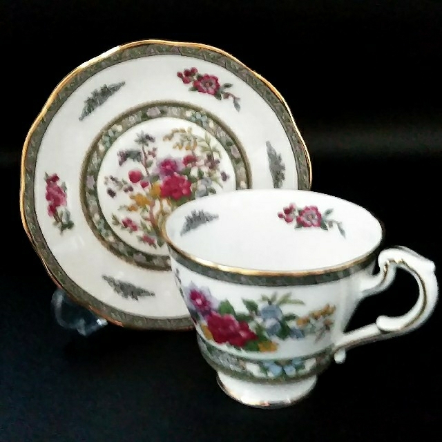 アンティークカップ＆ソーサ 英国パラゴン社カシミールの木 金彩花絵 デミ