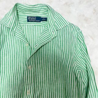 ポロラルフローレン(POLO RALPH LAUREN)のポロラルフローレン　ストライプシャツ　リネン100% レディースMサイズ相当(シャツ/ブラウス(長袖/七分))