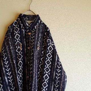 サンタモニカ(Santa Monica)の古着屋 vintage 金ボタン 幾何学柄 ロングシャツ ブラウス(シャツ/ブラウス(長袖/七分))