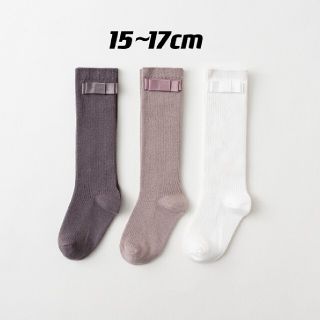 大人気清楚リボンハイソックス(15～17cm) 3足ベビーキッズソックス子供靴下(靴下/タイツ)