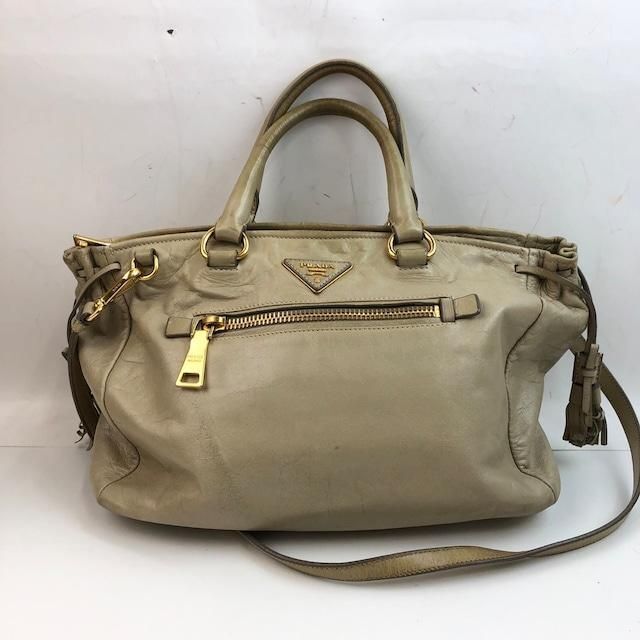 PRADA プラダ 2way トートバッグ ショルダーバッグ レザー カーキ