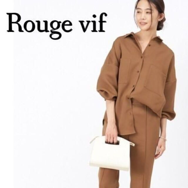 Rouge vif(ルージュヴィフ)のもっちり　ハンサム長袖シャツ　キャメル　ブラウン　フリーサイズ レディースのトップス(シャツ/ブラウス(長袖/七分))の商品写真