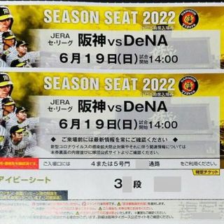 前席なし!通路横含む６/１９(日)阪神×DeNA甲子園年間予約アイビーペア(野球)