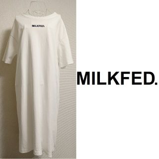 ミルクフェド(MILKFED.)のMILKFED.★白★半袖 ゆるだぼ ポケット ワンピース ロゴ ミルクフェド(ひざ丈ワンピース)