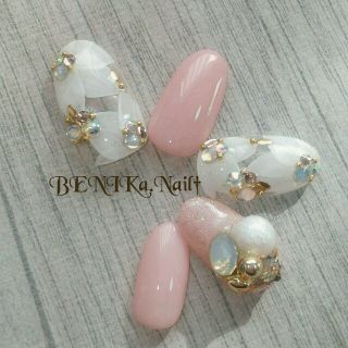 clear♡flower bijou pink コスメ/美容のネイル(つけ爪/ネイルチップ)の商品写真