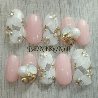 clear♡flower bijou pink コスメ/美容のネイル(つけ爪/ネイルチップ)の商品写真
