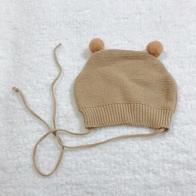 新品 ポンポン帽子 ニット帽 ニット ブラウン くまさん くま耳帽子