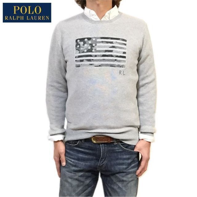 POLO RALPH LAUREN(ポロラルフローレン)の良品 正規 ポロ ラルフローレン 星条旗 カモ フラッグ コットン セーター メンズのトップス(ニット/セーター)の商品写真