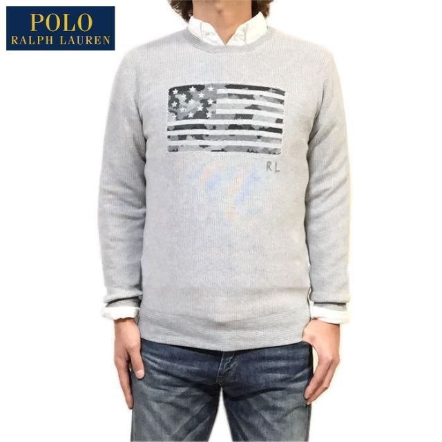 POLO RALPH LAUREN(ポロラルフローレン)の良品 正規 ポロ ラルフローレン 星条旗 カモ フラッグ コットン セーター メンズのトップス(ニット/セーター)の商品写真