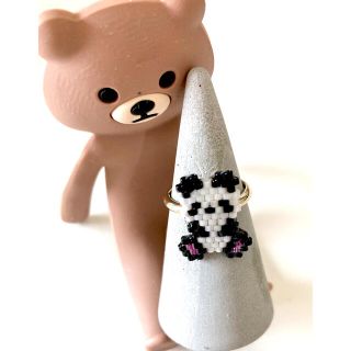 デリカビーズ織りのパンダモチーフリング フリーサイズ(リング)