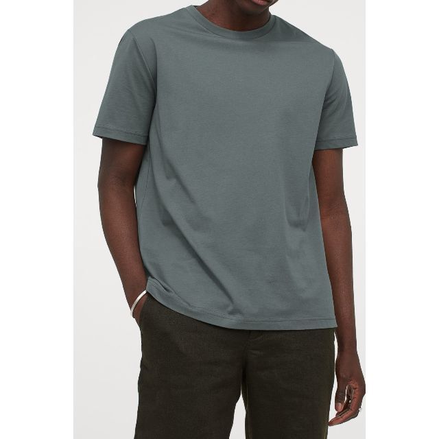 H&M(エイチアンドエム)のH&M プレミアムピマコットンTシャツ ダークサージグリーン メンズのトップス(Tシャツ/カットソー(半袖/袖なし))の商品写真