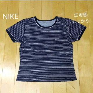 ナイキ(NIKE)のNIKE  ボーダーＴシャツ　ネイビー×ホワイト　半袖【Ｓ～Mサイズ】(Tシャツ(半袖/袖なし))