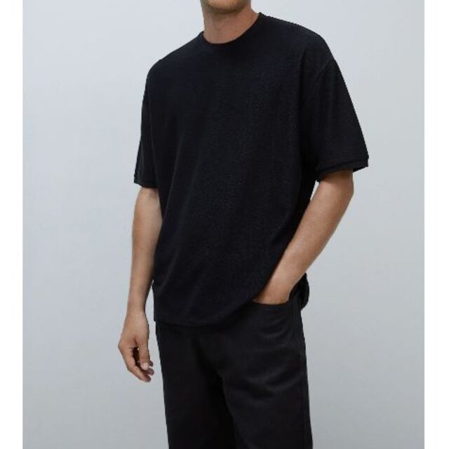 ZARA(ザラ)のZARA MAN テクスチャーコットン オーバーサイズ半袖セーター ブラック メンズのトップス(ニット/セーター)の商品写真