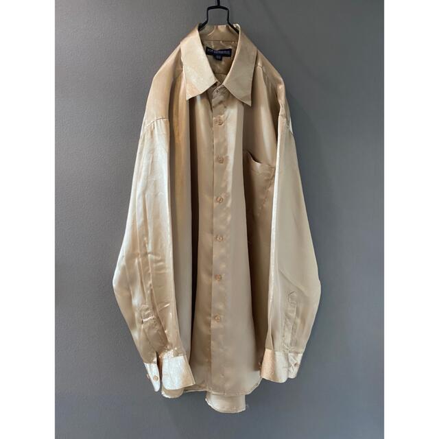 古着 ビンテージ 80s テロテロ 長袖 シャツ 光沢 ゴールド シルバー 美