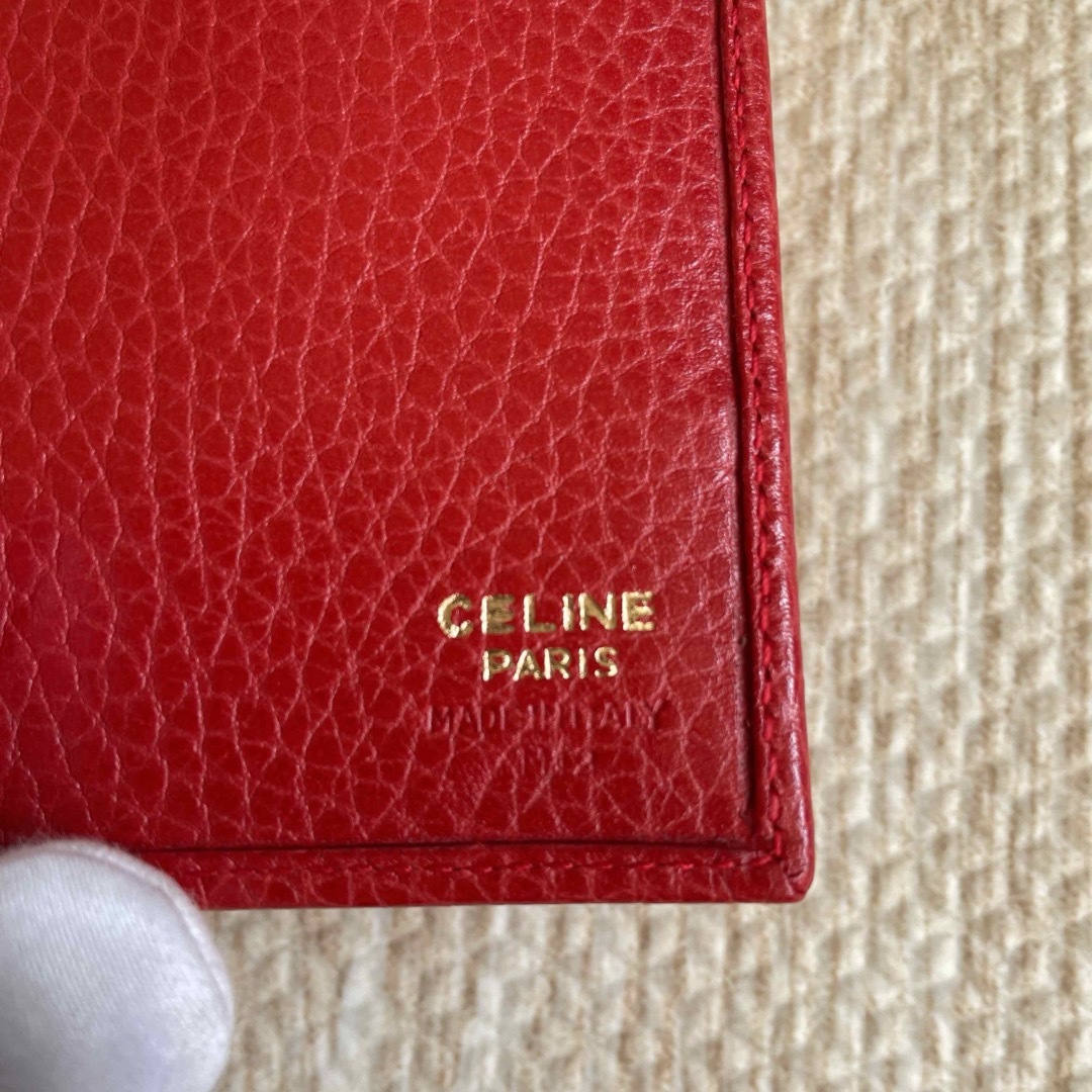 celine(セリーヌ)の極美品 オールドセリーヌ 二つ折り長財布 シボ革レザー がま口 赤 ロゴプレート レディースのファッション小物(財布)の商品写真