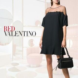新品 RED VALENTINO ドットレースインサートクレープドレス