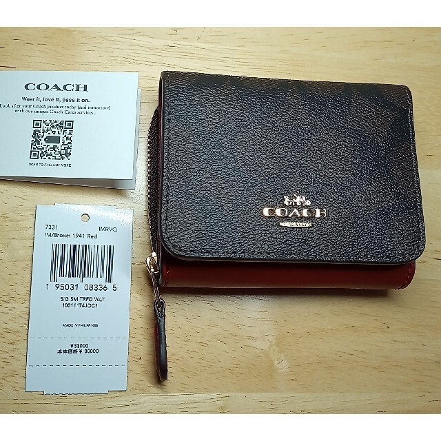 COACH】折り財布 レッド シグネチャー - 財布