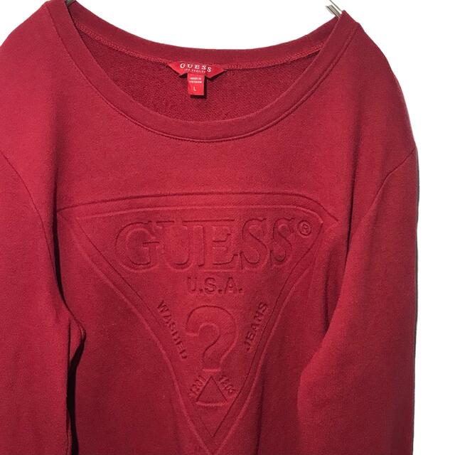 GUESS(ゲス)の【希少】ゲス guess スウェット ロンT L 赤 輸入古着 レディース レディースのトップス(トレーナー/スウェット)の商品写真