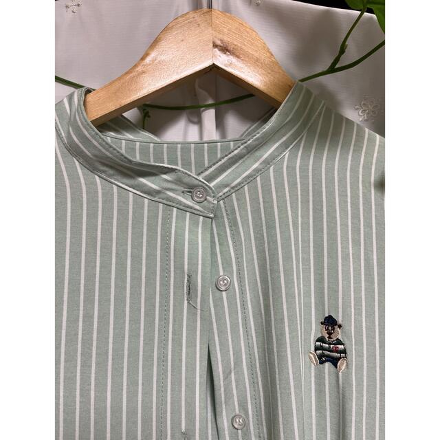 ミントグリーンストライプロングシャツ レディースのトップス(シャツ/ブラウス(長袖/七分))の商品写真