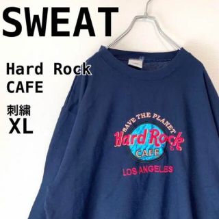 ハードロックカフェ(Hard Rock CAFE)の【大人気】.古着／ハードロックカフェ　スウェット　ネイビー　刺繍　XL(トレーナー/スウェット)