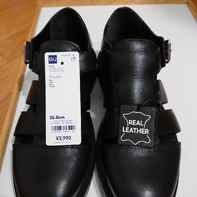 GU GU リアルレザーグルカサンダル BLACK(26.0㎝)の通販 by バートン GU リアルレザーグルカサンダル BLACK 26.0cm タグ付き未使用