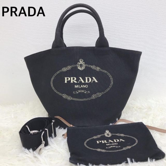 PRADA - プラダ トートバッグ ショルダー カナパ バケツ型 ブラックの