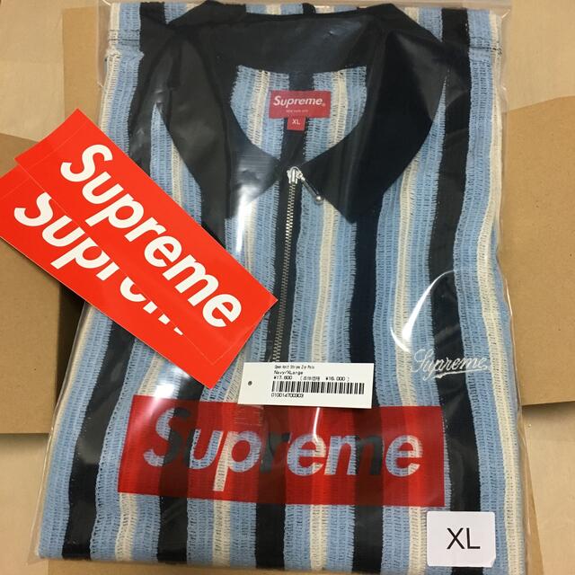 Supreme(シュプリーム)の【XL】Supreme Open Knit Stripe Zip Polo 青 メンズのトップス(ポロシャツ)の商品写真