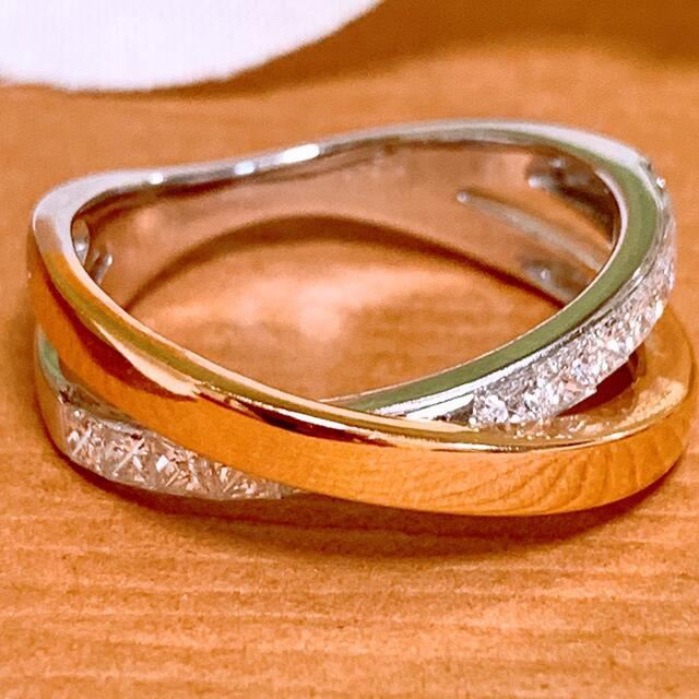 上質❗️コンビカラー❣️D0.60ct K18プリンセスダイヤリング レディースのアクセサリー(リング(指輪))の商品写真