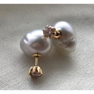 ミキモト(MIKIMOTO)の0.4ctダイヤモンド ピアス　バロックパールキャッチ　K18(ピアス)