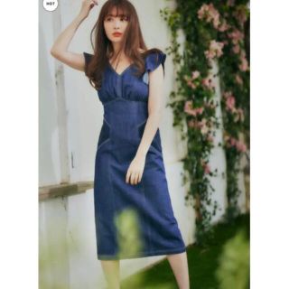 ハーリップトゥ(Her lip to)の♡様専用　Ruffled Shoulder Denim Midi Dress(ひざ丈ワンピース)